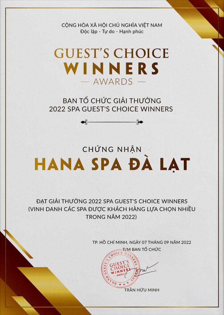 Hana Spa vinh du nhan giai thuong Spa Guests Choice Winner